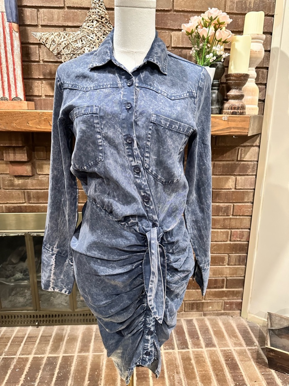 Young Fabulous & Broke Acid Wash Ruched Denim Dress XS